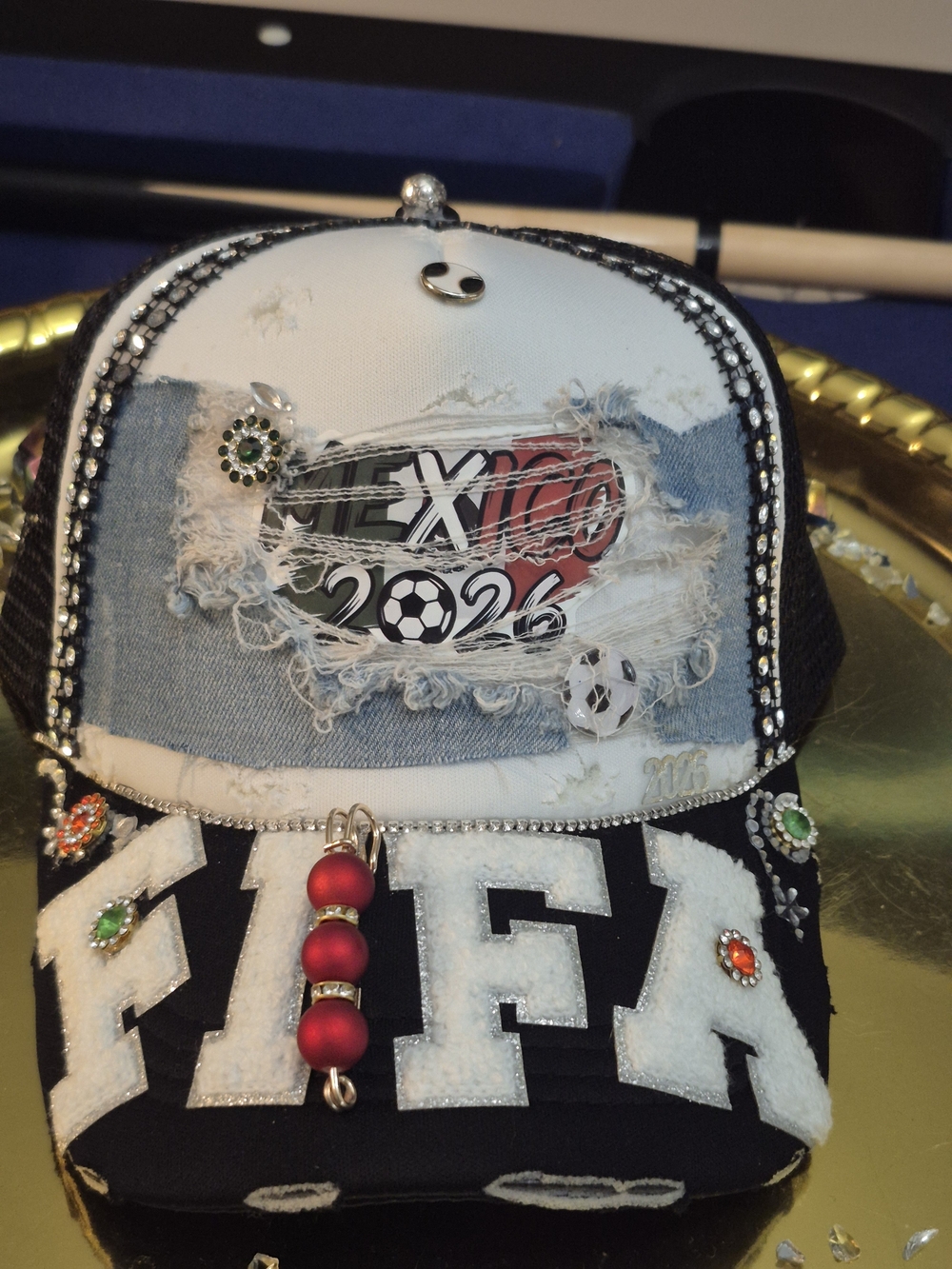 Embellished Mexico 2026 Baseball Cap - Black, White, Red